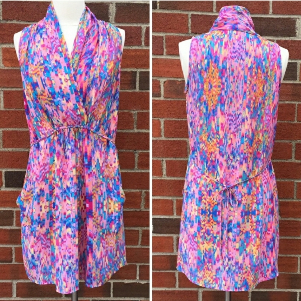 Coral Multicolored Print Sleeveless Dress by Aqua